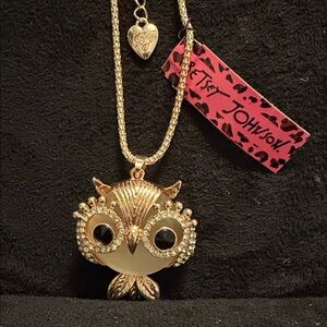 Betsey Johnson Gold and Crystal Owl Necklace